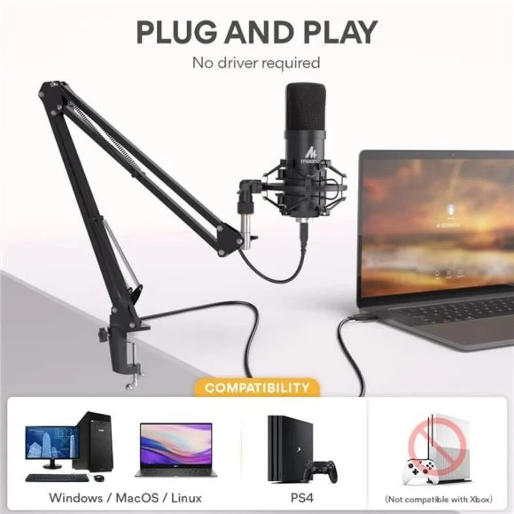 USB Microphone,192KHZ/24Bit Plug & Play PC Computer Podcast Condenser Cardioid